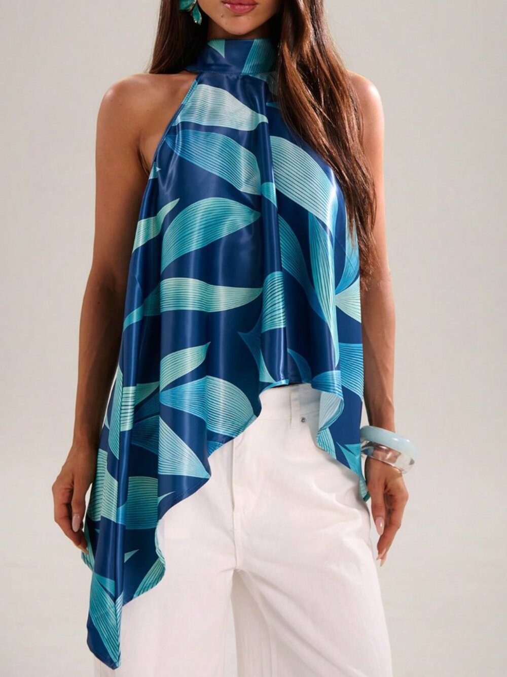 Blue Casual Women's Halter Backless Floral Print Camisole top